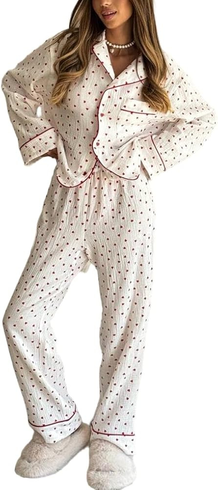 LILTWIST Cute Heart Pj Pants Sets for Women Cotton Matching Pajama Shirts Set Valentines Day Bow ... | Amazon (US)