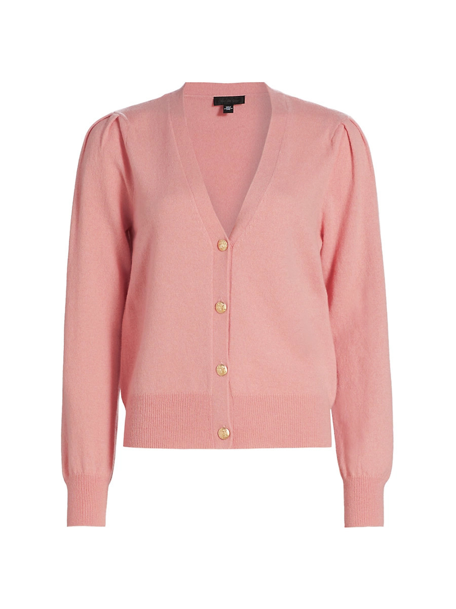 Women's COLLECTION Cashmere Pleated Shoulder Cardigan - Frost Pink - Size XL | Saks Fifth Avenue