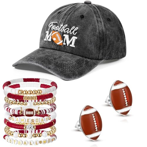 Landical 10 Pcs Football/Basketball/Baseball/Soccer Mom Gift Outfit Accessories, Hat Earrings & Stackable Beaded Bracelets(Football) | Amazon (US)