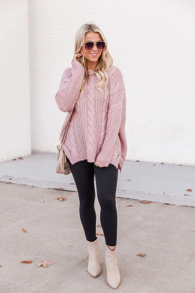 Alone With You Pink Cable Knit Sweater FINAL SALE | The Pink Lily Boutique