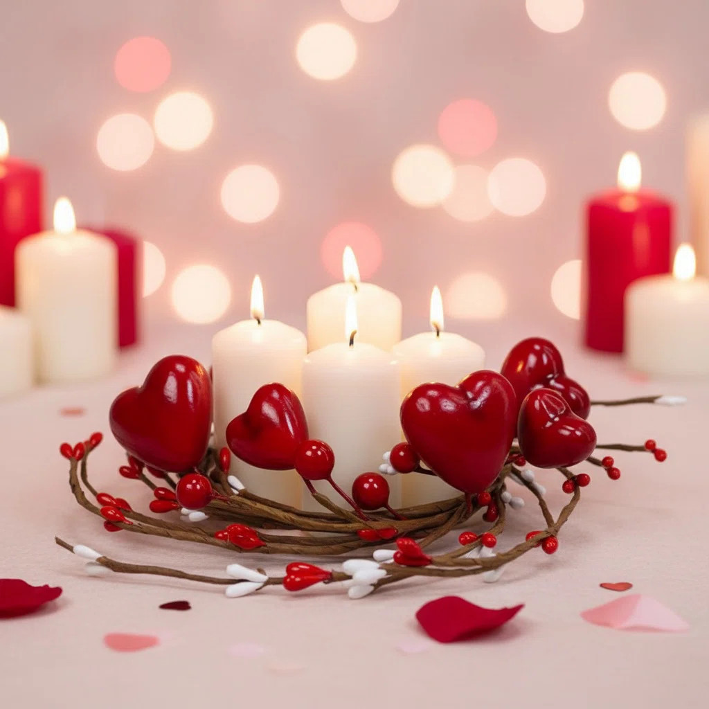 2 PCS Valentine's Love Berry Candle Ring 4 Inch Red Heart Berry Wreath For Pillar Candles Mother'... | Wayfair North America