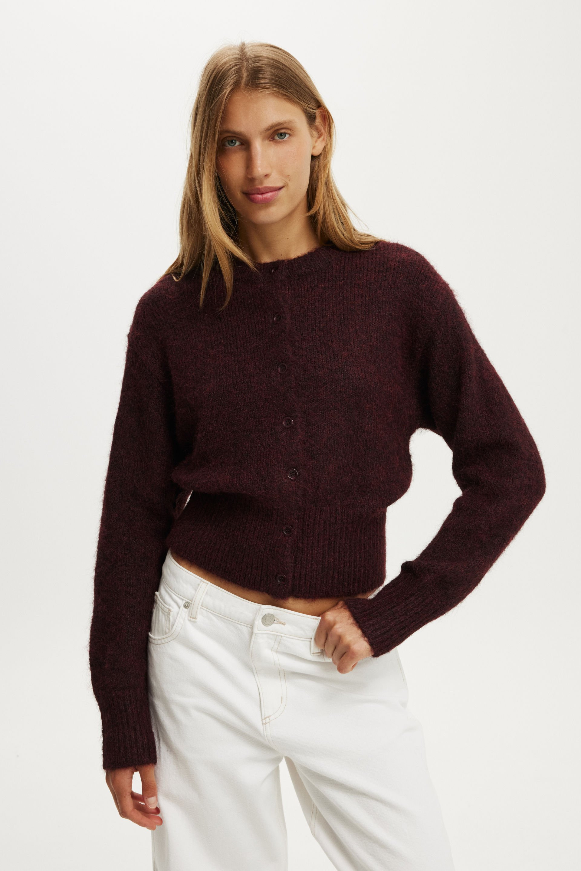 Cotton On Women - Luxe Dreamy Crew Cardi - Deep pomegranate | Cotton On (ANZ)