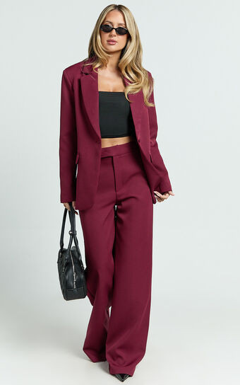 Selena Pants - High Waisted Wide Leg Tailored Pants in Wine | Showpo (ANZ)
