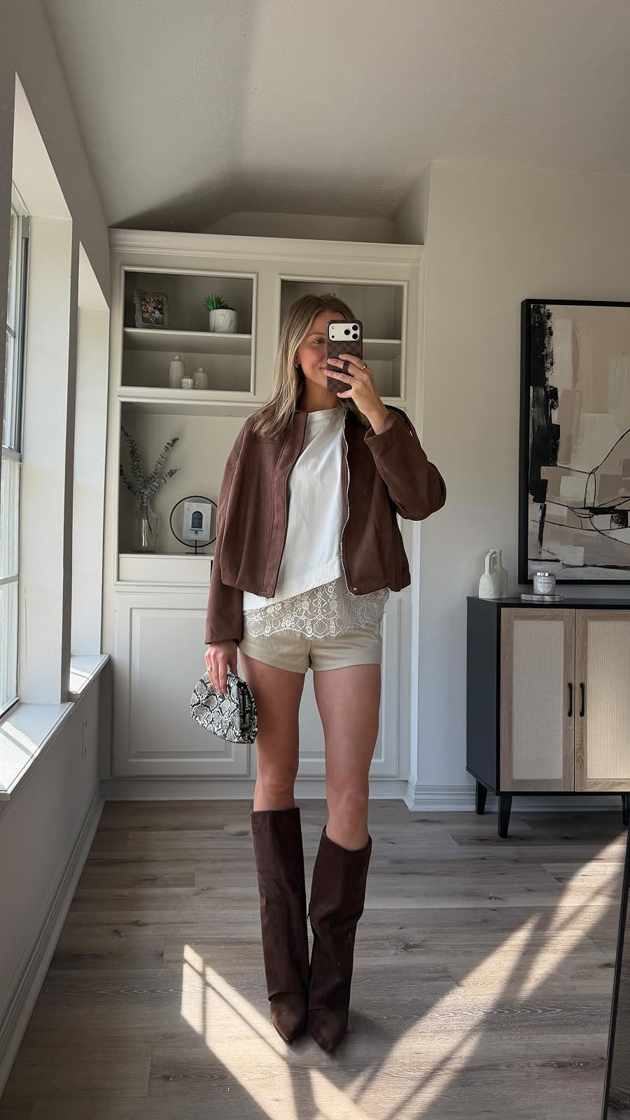 Fall outfit - size S in lace tee, 4 in shorts, M in jacket. Boots tts.
 

 #LTKootd