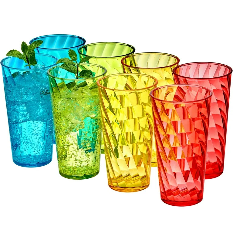 Amazing Abby - Glacier - 18-Ounce Plastic Tumblers (Set of 8), Plastic Drinking Glasses, Mixed-Co... | Walmart (US)
