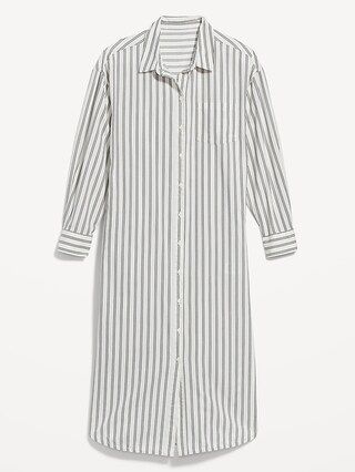 Long-Sleeve Striped Cotton-Poplin Midi Shirt Dress for Women | Old Navy (US)