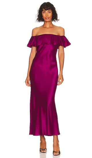 Off The Shoulder Midi Dress in Berry | Revolve Clothing (Global)