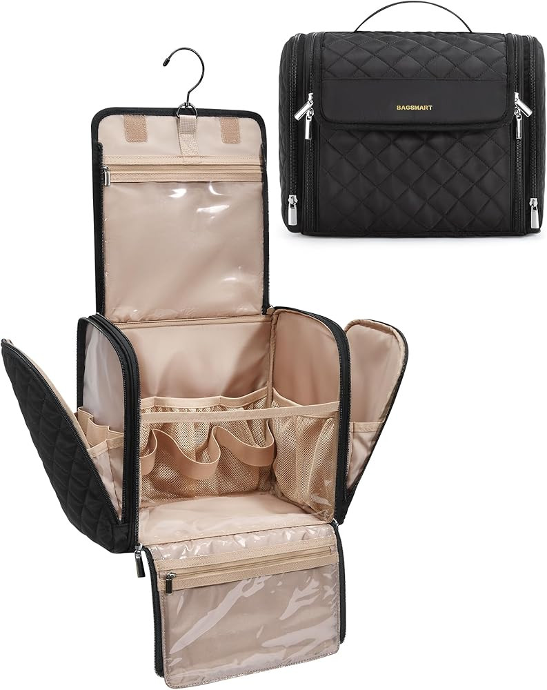 BAGSMART Travel Toiletry Bag, Large Capacity Cosmetic Bags for Women with Hanging Hook, Water-res... | Amazon (US)