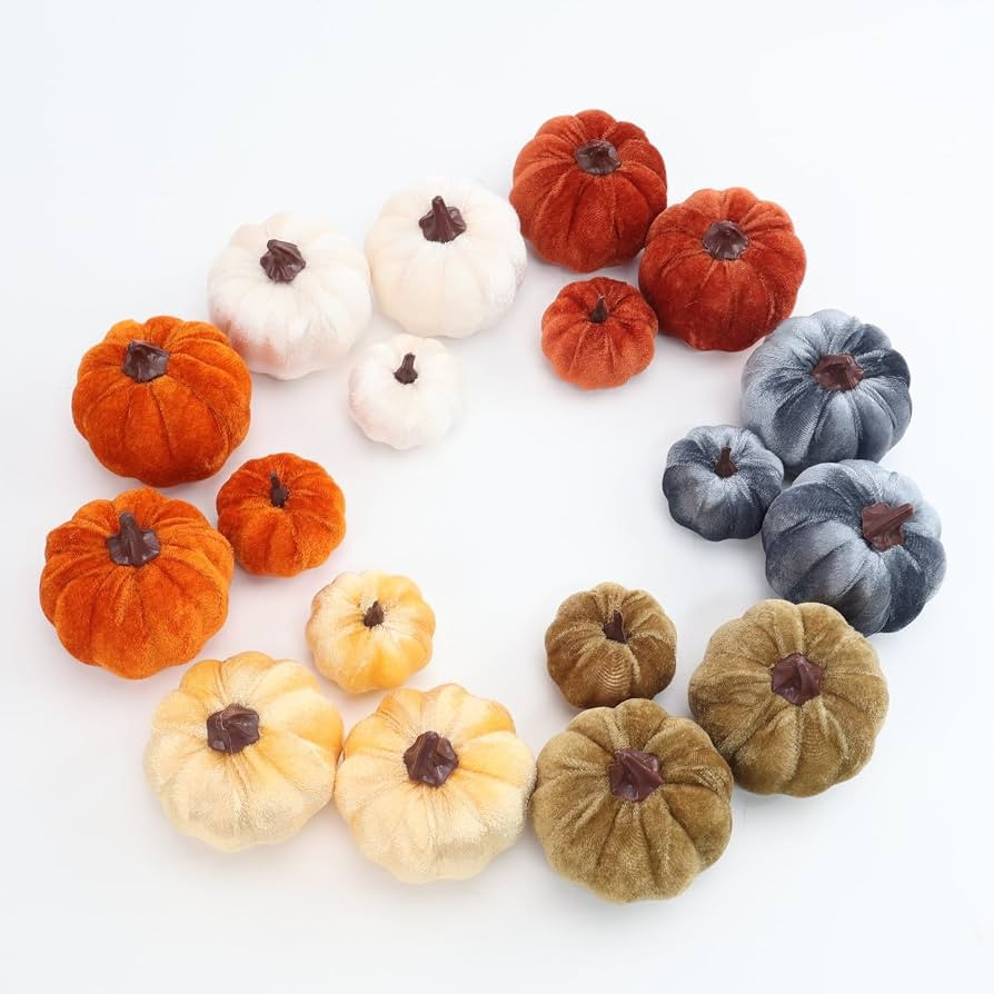 18Pcs Velvet Mini Pumpkins Faux Pumpkin Decorations for Fall Decor | Amazon (US)