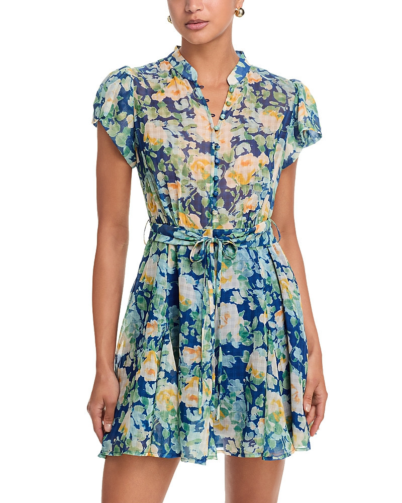 Aqua Floral Button Front Flutter Mini Dress - Exclusive | Bloomingdale's (US)