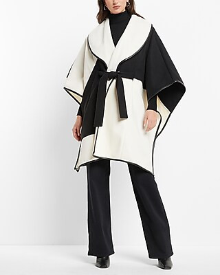 Color Block Wrap Poncho Coat | Express