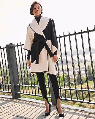 Color Block Wrap Poncho Coat | Express