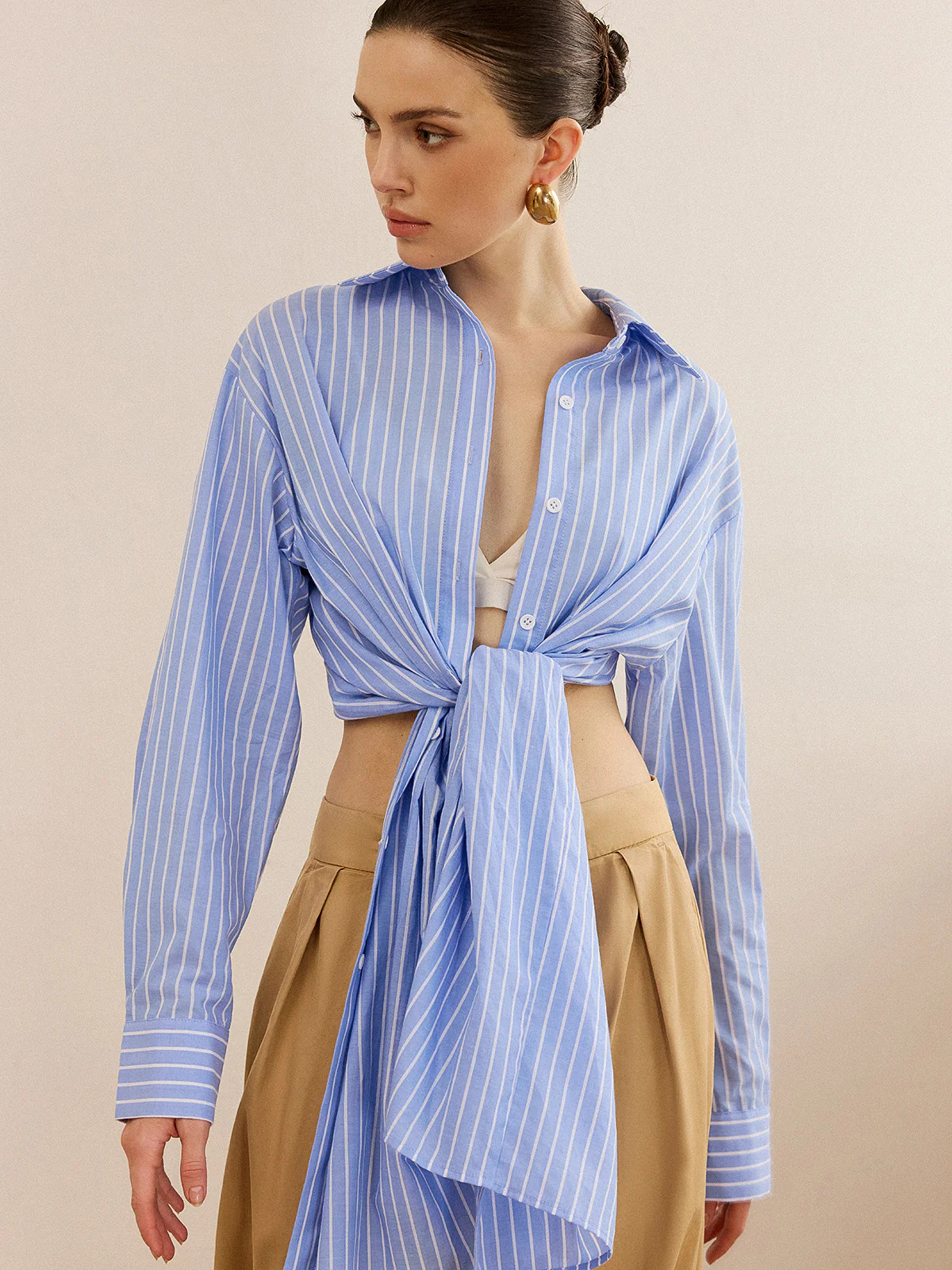 Oversized Striped Knotted Shirt | Commense