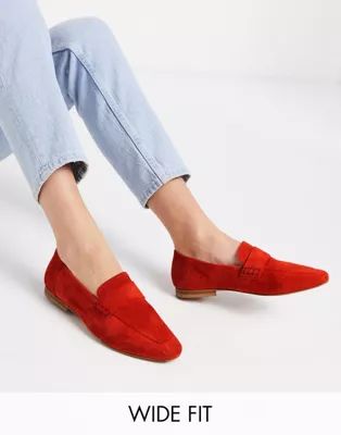 ASOS DESIGN Wide Fit Motion suede loafers in hot tomato | ASOS (Global)