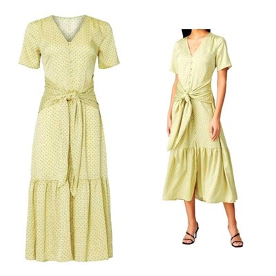 Love, Whit by Whitney Port Citron Dot Tie Waist Midi Dress | eBay US