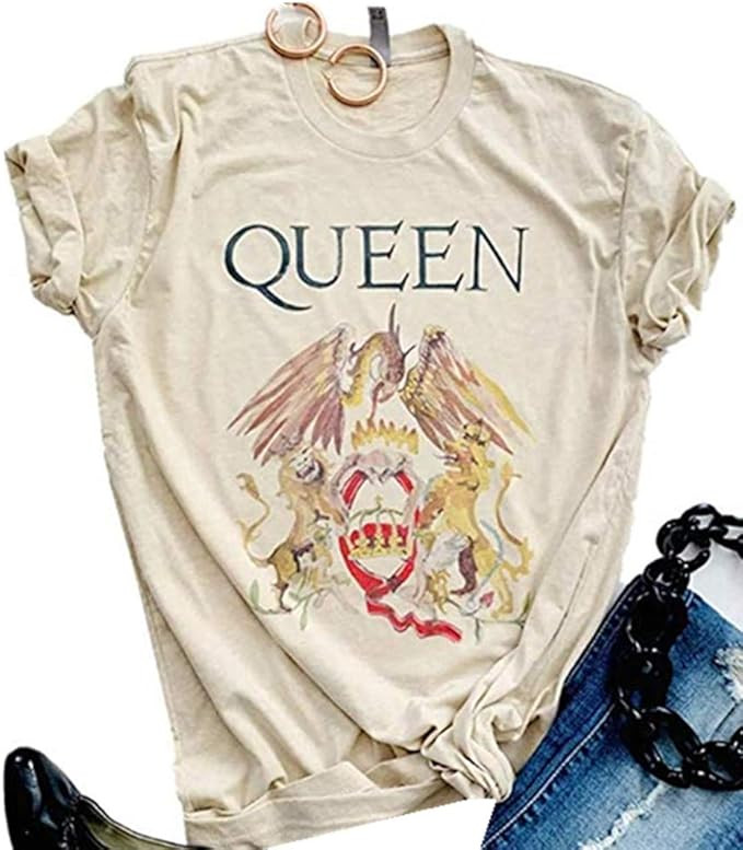 Queen T-Shirt Vintage Freddie Memorial Day Graphic Tees Cute Short Sleeve Tops | Amazon (US)
