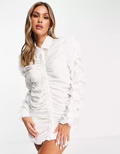 Femme Luxe extreme ruched shirt in white | ASOS (Global)