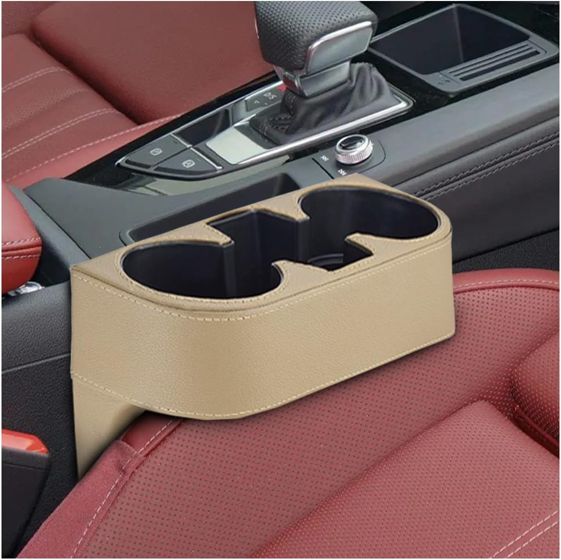 Car Cup Holder, Leather Front Console Gap Filler Organizer (Beige) | Amazon (US)