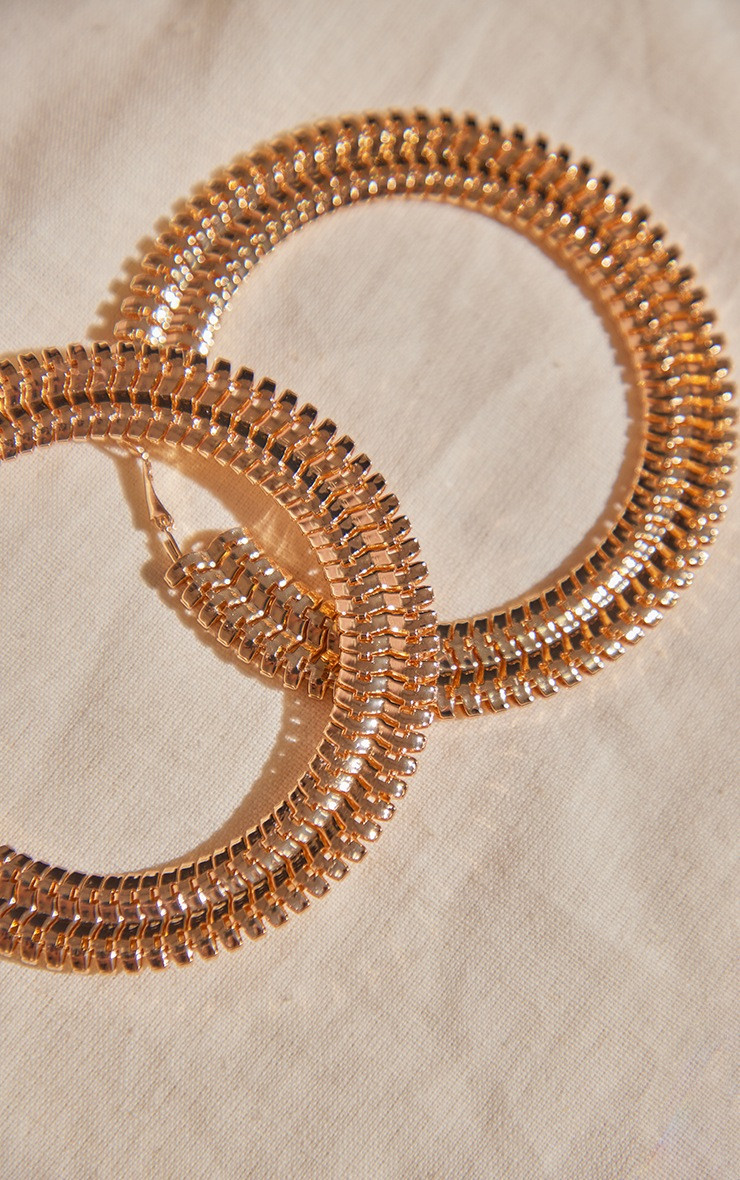 Gold 3D Textured Statement Hoop Earring | PrettyLittleThing US