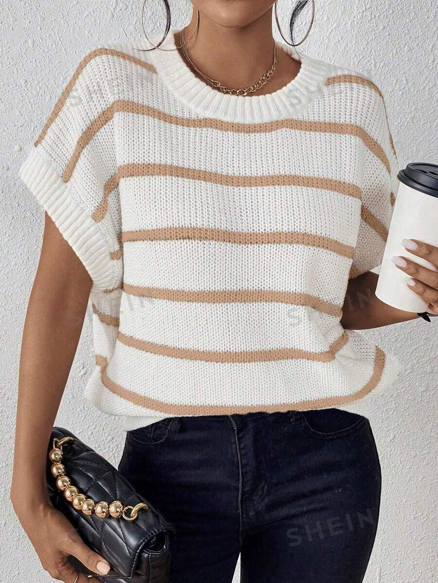 SHEIN Essnce Striped Pattern Batwing Sleeve Knit Top | SHEIN