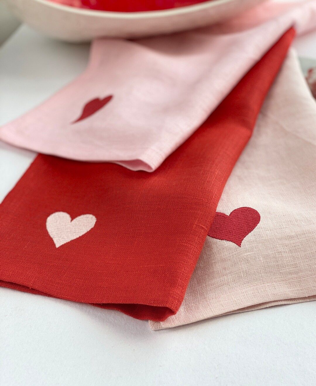 Heart Embroidered Dinner Cloth Napkins, Heart Embroidered Valentine's Day Cloth Napkins, Personal... | Etsy (US)