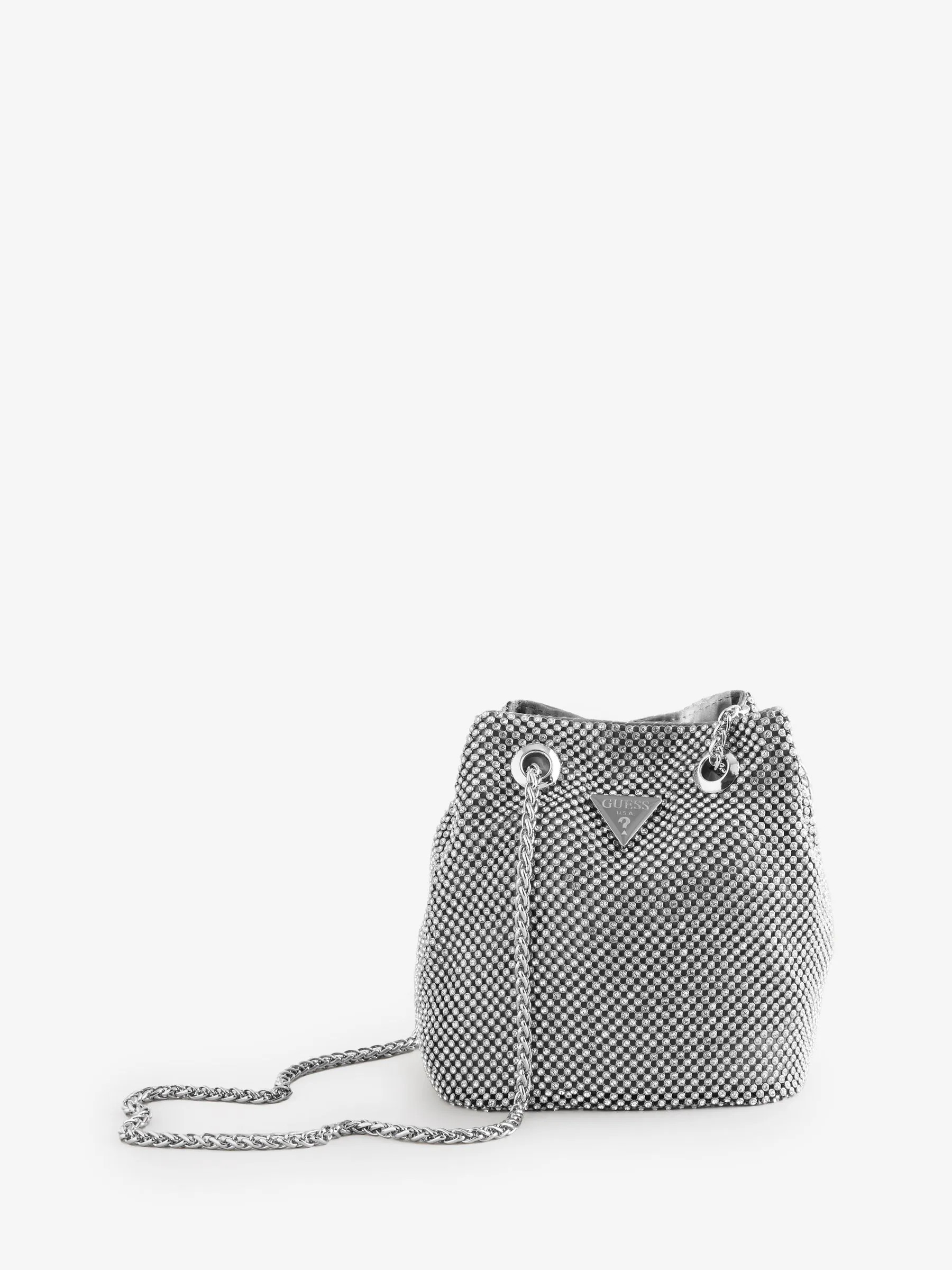 Guess Guess Silver Zalina Rhinestone Embellished Pouch Bucket Bag | Next AU