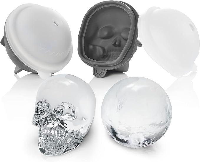Shaped Extra Large Giant 2.75 Inch 3D Skull & Sphere Ice Molds (Set of 2), Large Whiskey Ice Ball... | Amazon (US)