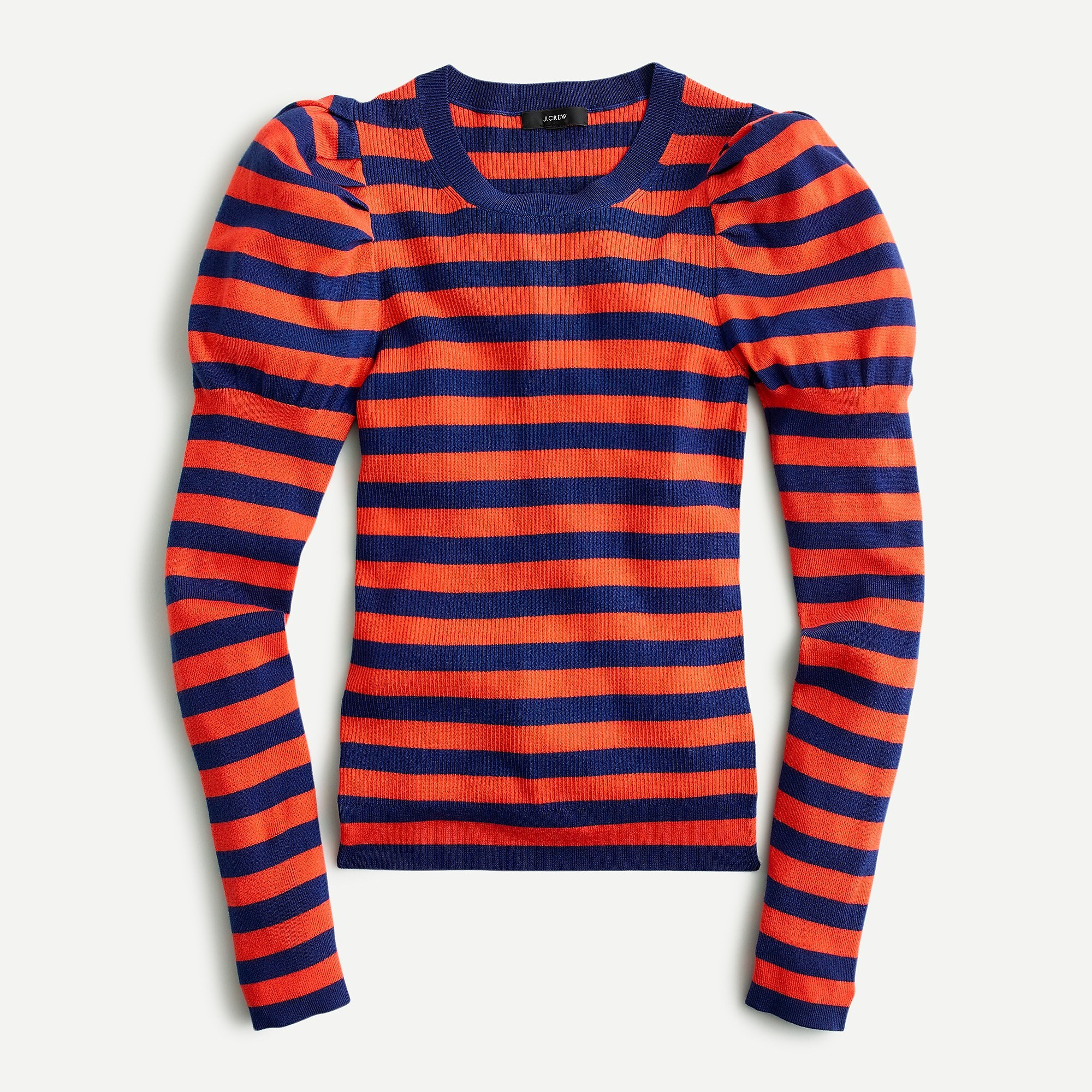 Puff-sleeve ribbed silk-blend sweater in stripe | J. Crew US