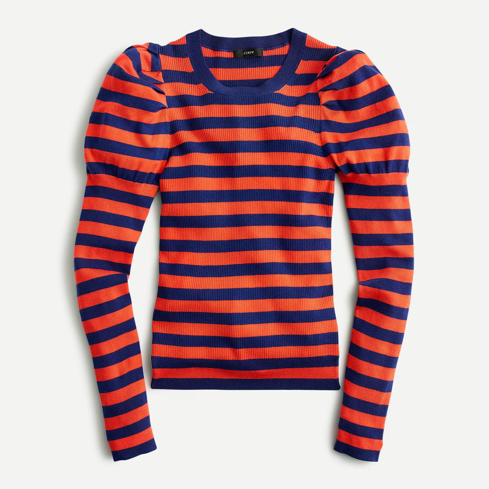 Puff-sleeve ribbed silk-blend sweater in stripe | J.Crew US