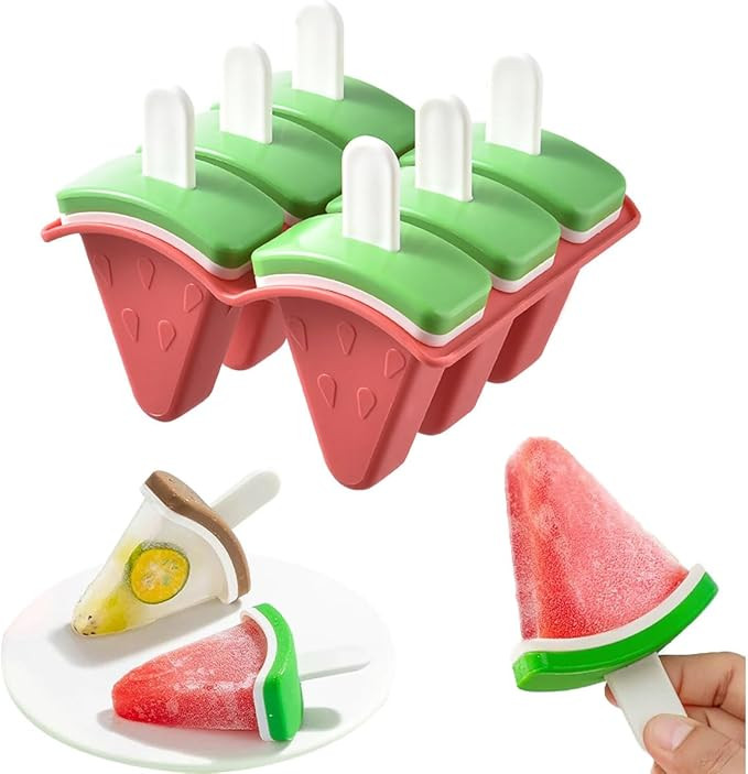 Watermelon Shape Popsicle Molds, Ice Pop Plastic Molds 6 Cavities, Ice Cream Pop Mold, Plastic Po... | Amazon (US)