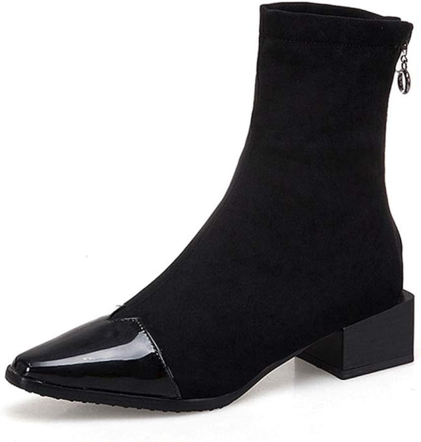 Women's Pointed Toe Stretch Ankle Boots Fashion Block Low Heel Zipper Comfortble Dress Short Boot... | Amazon (US)