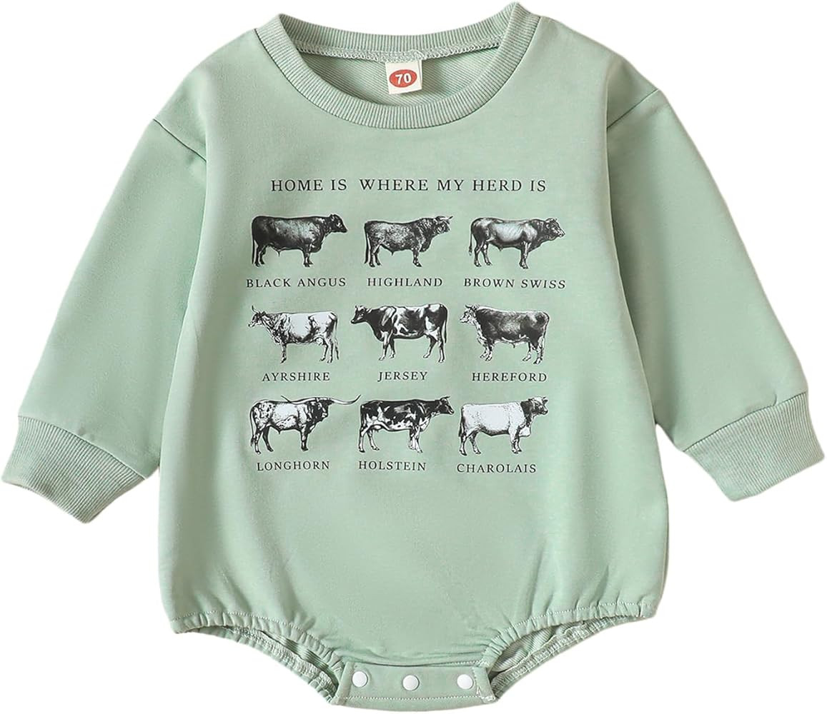 MAINESAKA Newborn Western Cowboy Outfits Baby Girl Boy Sweatshirt Romper Cow Printed Long Sleeve ... | Amazon (US)
