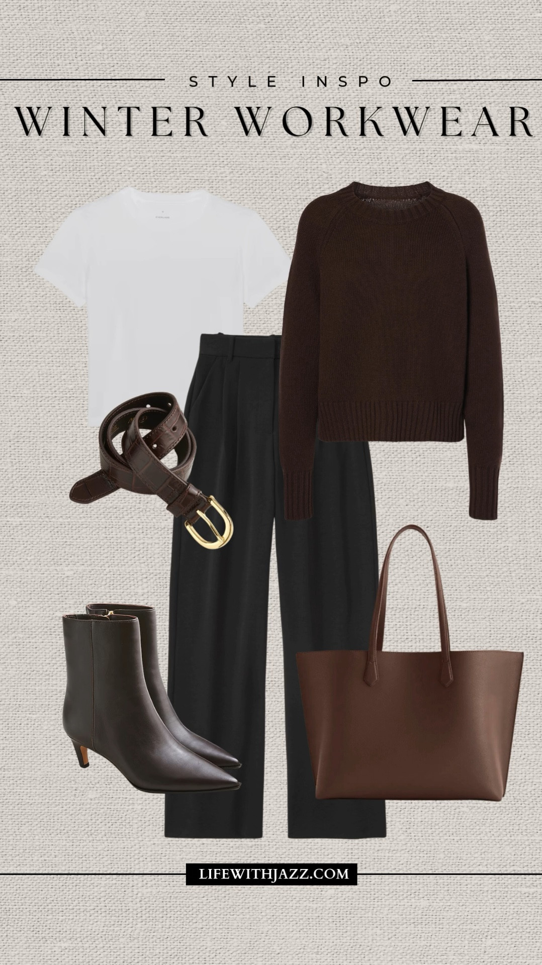 Style inspo: winter workwear 

Chocolate brown oversized sweater / white layering tee / black tailored pants / trousers / chocolate brown leather belt / chocolate brown booties / kitten heel boots / pointed boots / brown laptop tote / smart casual 

#LTKStyleTip #LTKWorkwear #LTKSeasonal