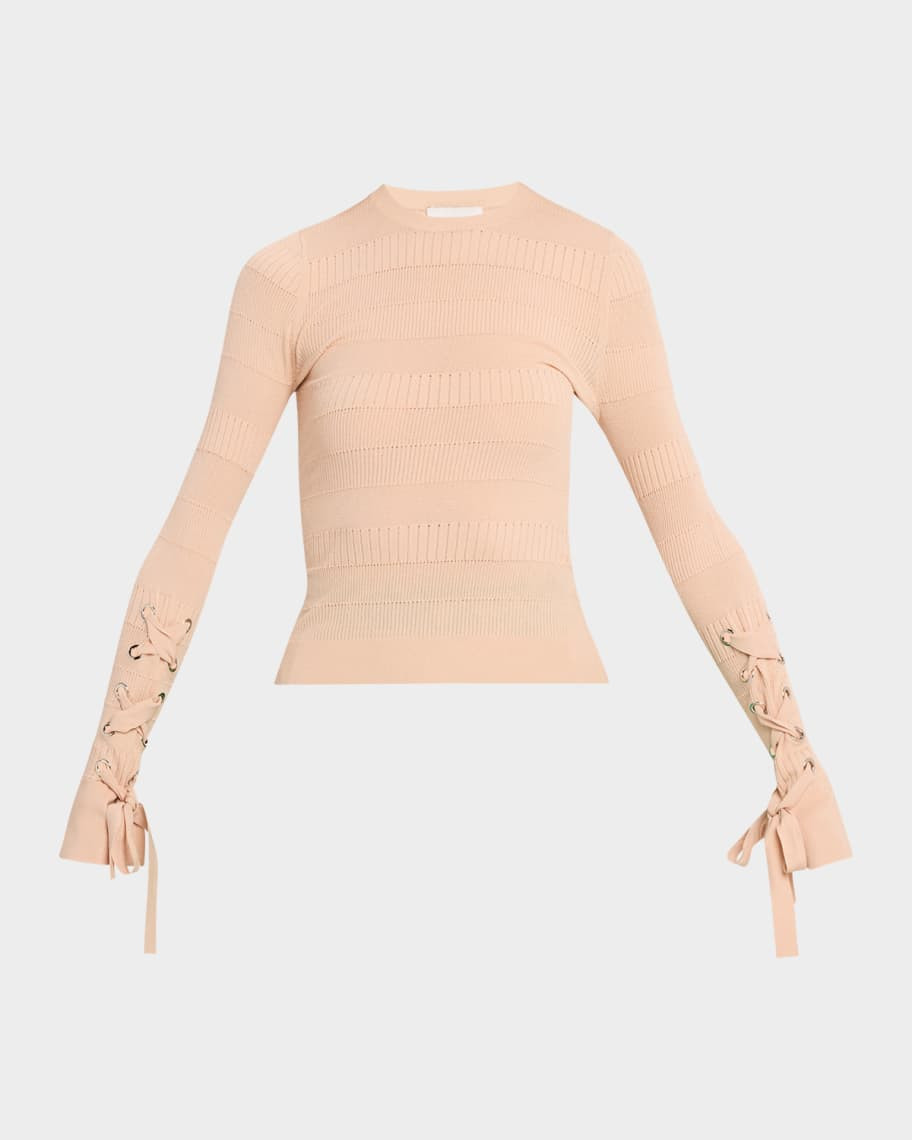 Jean Knit Top with Lace-Up Cuffs | Neiman Marcus