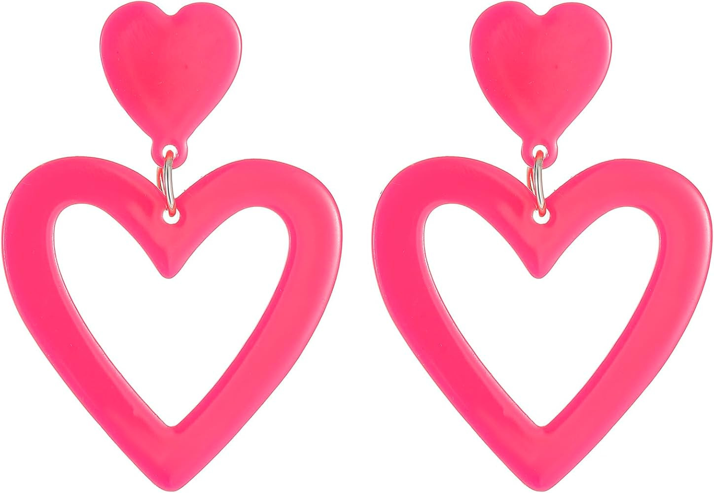 Hot Pink Open Heart Dangle Post Earrings for Women, Hypoallergenic Acrylic Hollow Heart Drop Earr... | Amazon (US)