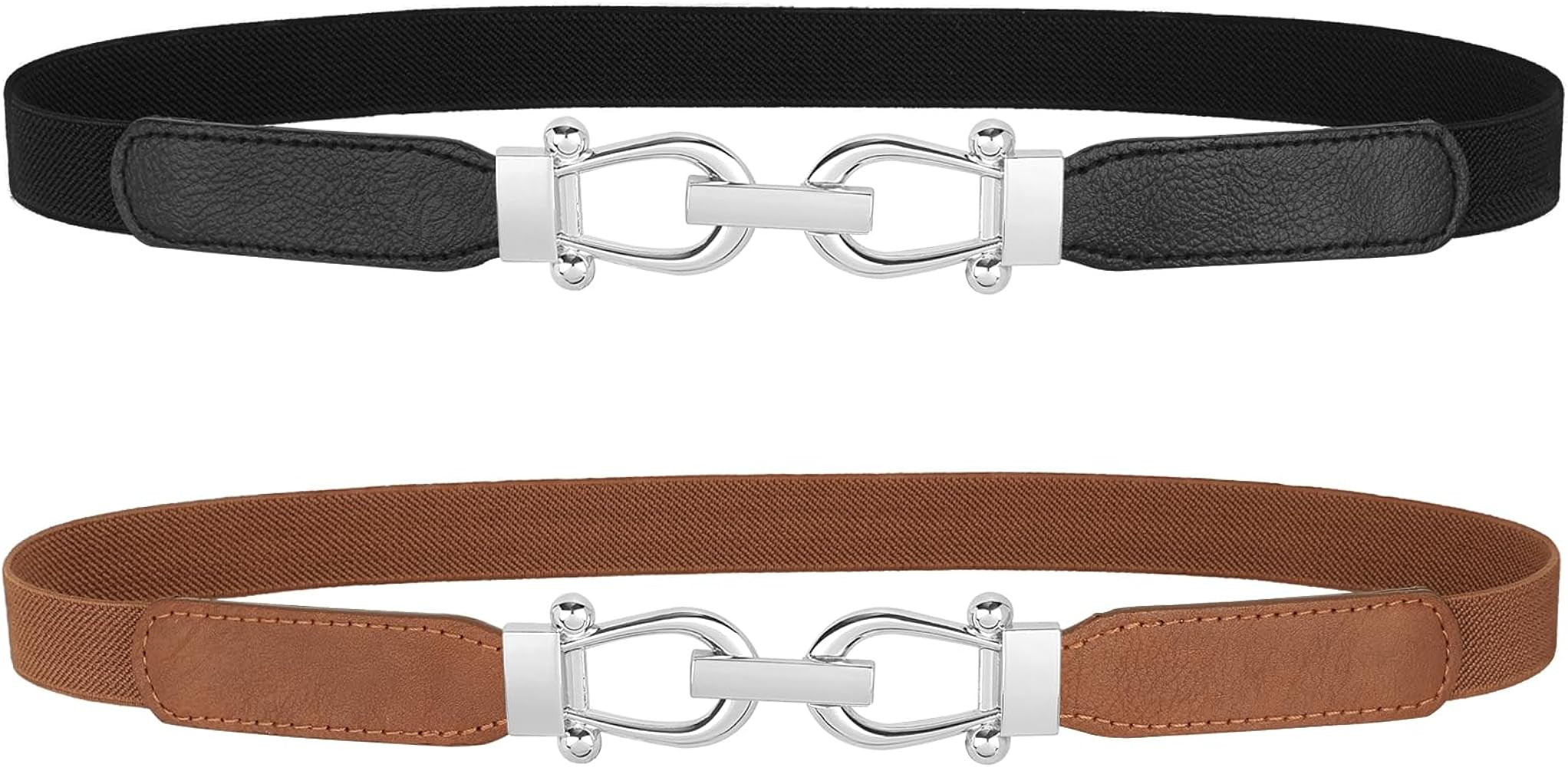 JASGOOD Women Skinny Elastic Belt for Dresses,Thin Retro Stretch Waist Belt with Golden Buckle | Amazon (US)