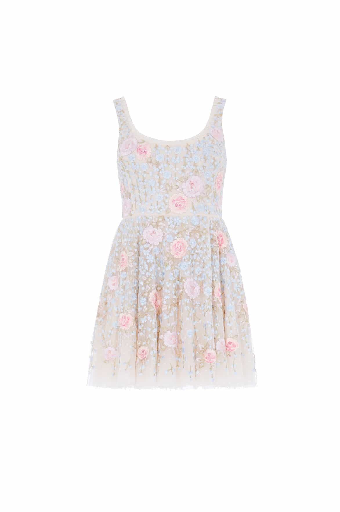 Cressida Embroidery Scoop Neck Micro Mini Dress | Needle & Thread