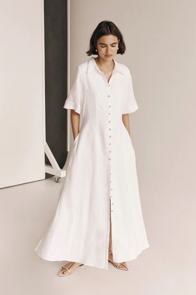 FRANNIE WHITE LINEN SHIRT DRESS | DISSH