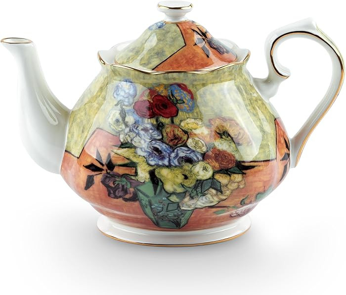 Teapot 30 oz Vangogh Paintings Bone China Loose Tea Pot Floral Design Vintage Ceramic Coffee Wate... | Amazon (US)