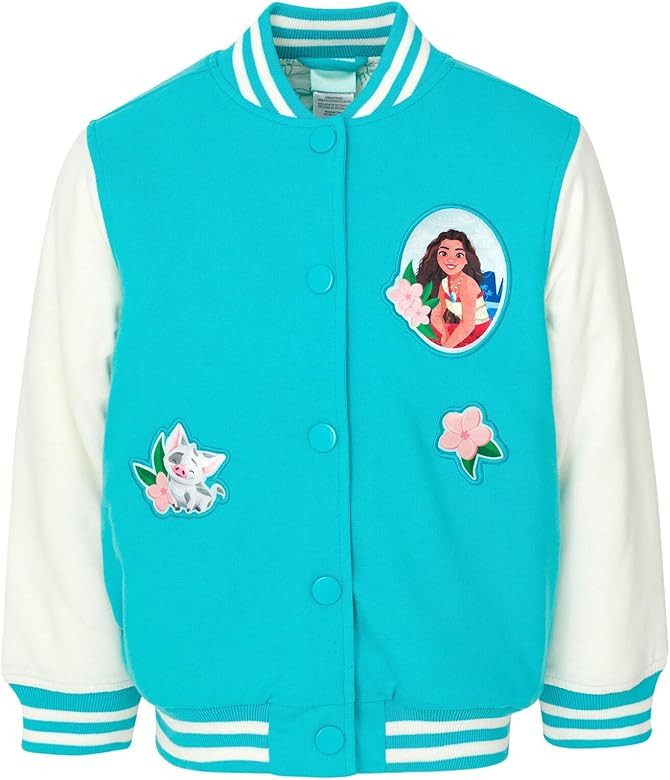 Disney Minnie Mouse Frozen Lilo & Stitch Moana Girls Varsity Bomber Jacket Toddler to Big Kid Siz... | Amazon (US)