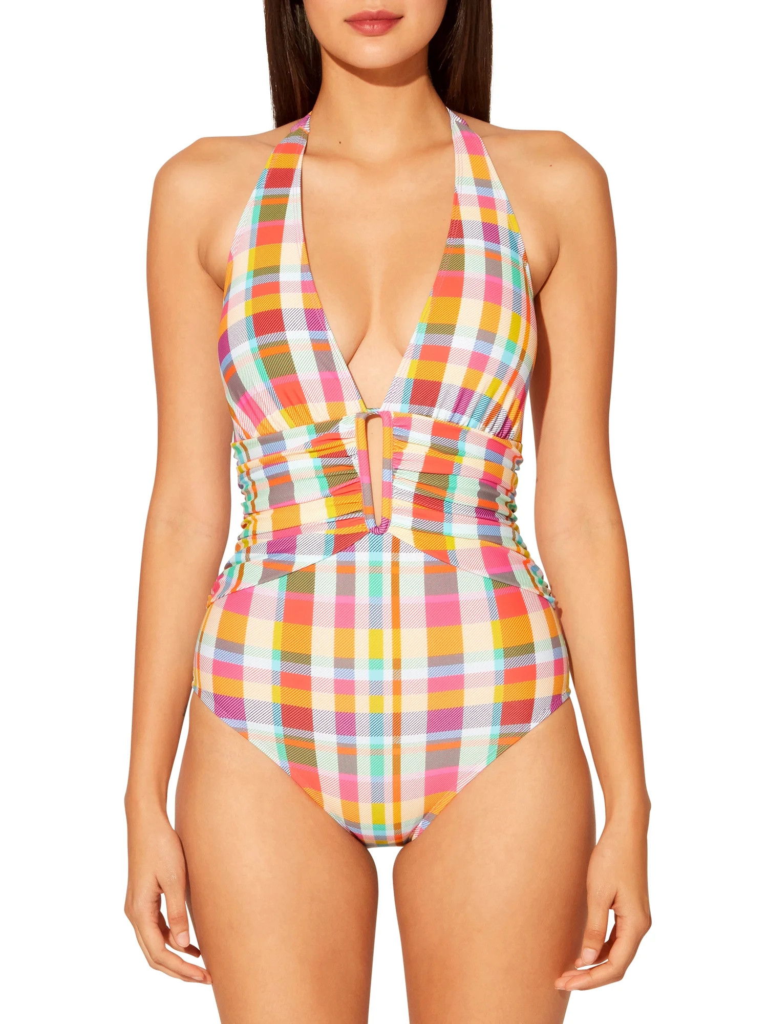 Into The Bleu Women's Plaid Halter Plunge One Piece Swimsuit - Walmart.com | Walmart (US)