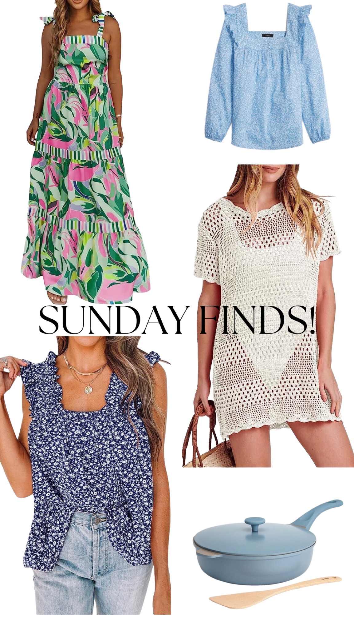 SUNDAY FINDS! New amazon maxi dress, Jcrew factory top on major sale, love this crochet coverup, cute amazon top and an all in one pan! 

#LTKsalealert #LTKhome #LTKswim