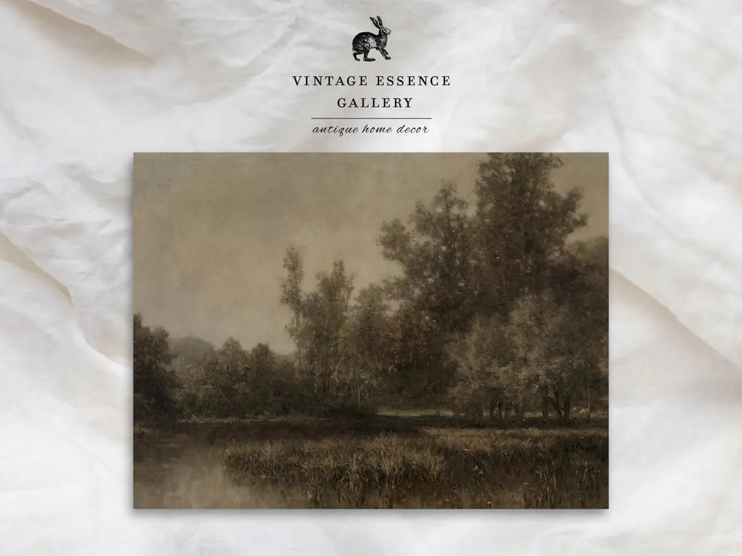 Vintage Forest Trees Landscape Neutral Green Tones Print Large Wall Art Pastoral Scene Painting R... | Etsy (US)