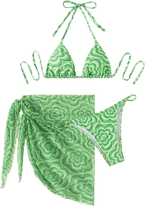 SOLY HUX Women's 3 Piece Tie Dye Bikini Set Swimsuit with Sarongs Cover Ups Beach Skirt Bathing S... | Amazon (US)