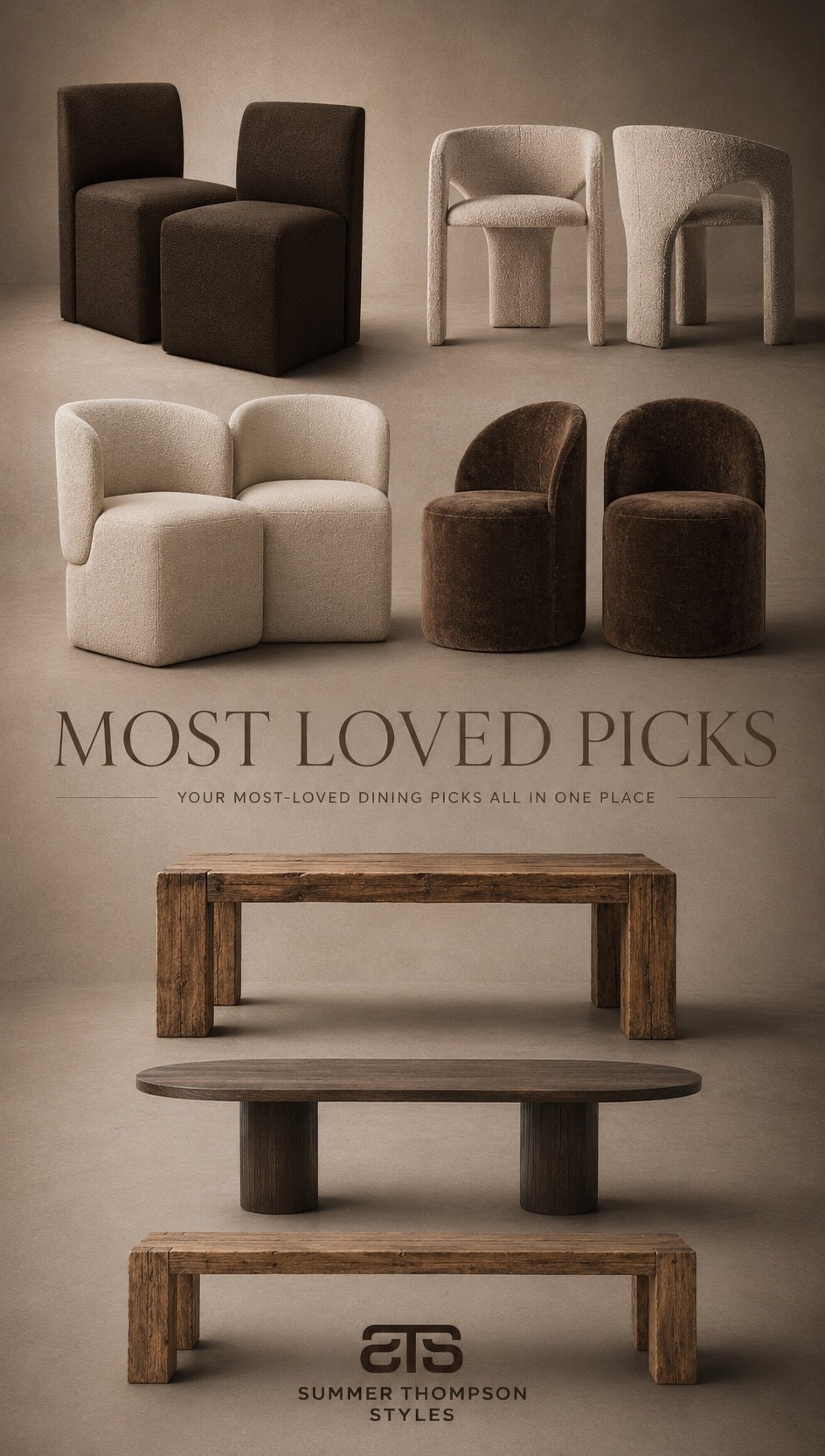 Your most-loved dining pieces brought together in one clean, cohesive round-up.

Dining chairs. Upholstered seating. Textured curves. Burnt brown tones. Soft neutrals. Modern slipcovers. Wood pedestal tables. Rectangular dining tables. Layered textures.

#diningroomdesign #homefavorites #interiorinspo #neutralhomestyle

Summerthompsonstyles

#LTKHome #LTKSaleAlert