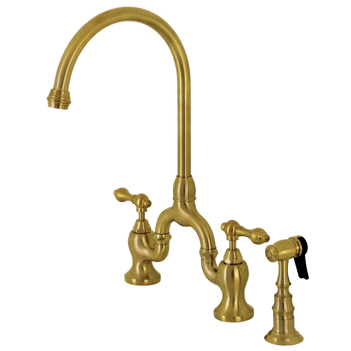 Kingston Brass English Country Two-Handle 3-Hole Deck Mount Bridge Kitchen Faucet with Brass Side... | Wayfair North America