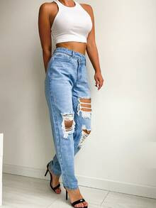 Cut Out Ripped Frayed Straight Leg Jeans
   SKU: sw2205235589600070      
          (6 Reviews)
 ... | SHEIN