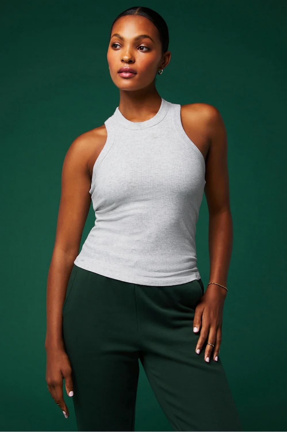 High Neck Rib Built-In Bra Tank | Fabletics - North America