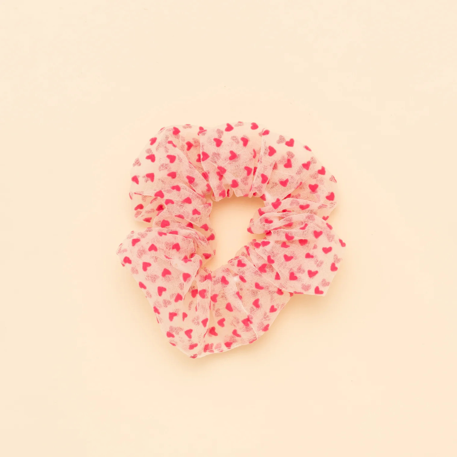 Magenta Flocked Hearts Midi Scrunchie, Spring Scrunchie, Valentines | Little Poppy Co