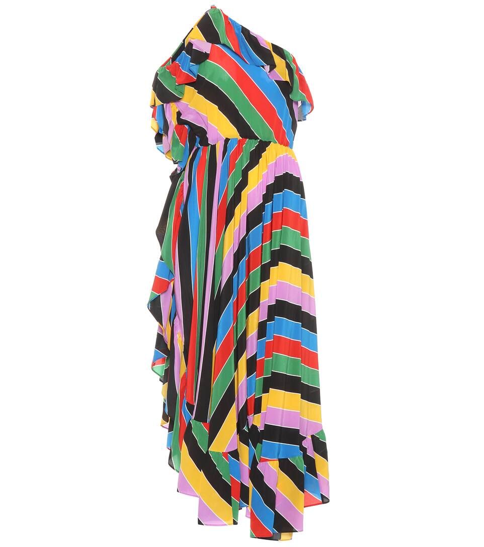 Striped silk one-shoulder dress | Mytheresa (DACH)